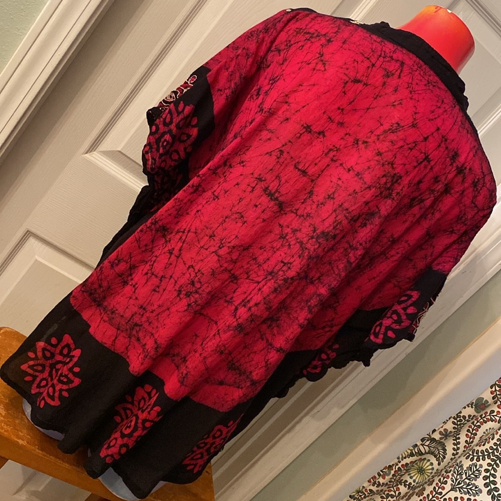 Handmade Embroidered Red and Black Women's Poncho Top - Picture 10 of 11